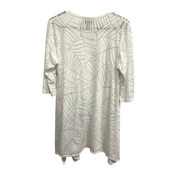 J. Valdi Womens White Leaf Pattern Tunic Top Sz Medium - Picture 2 of 9